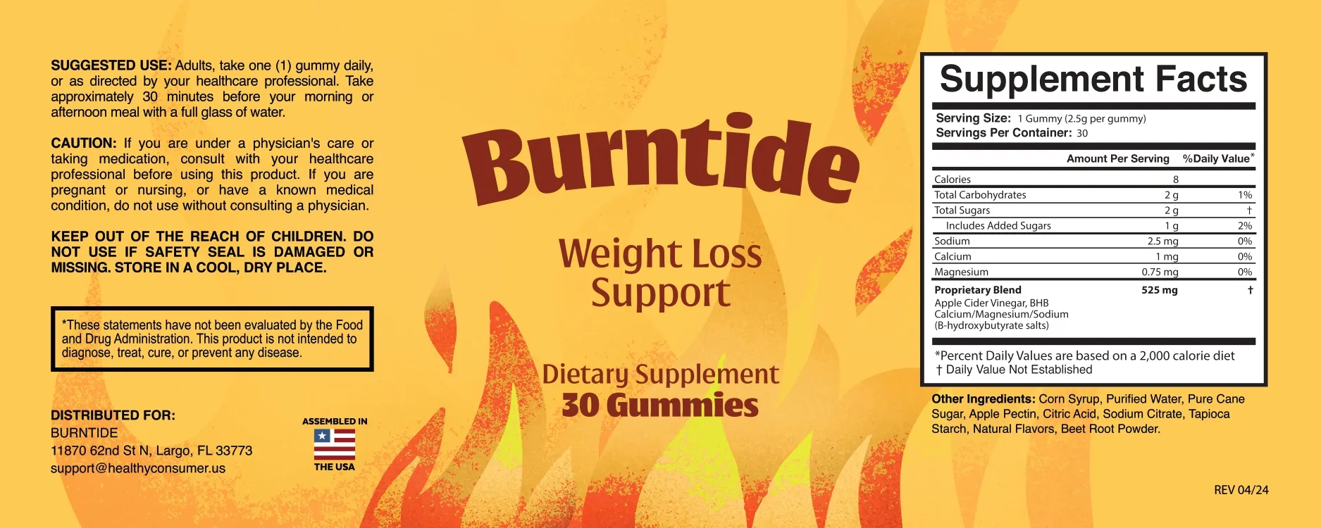 Burntide ingredients label